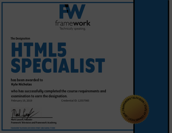 HTML5 Specialist Designation